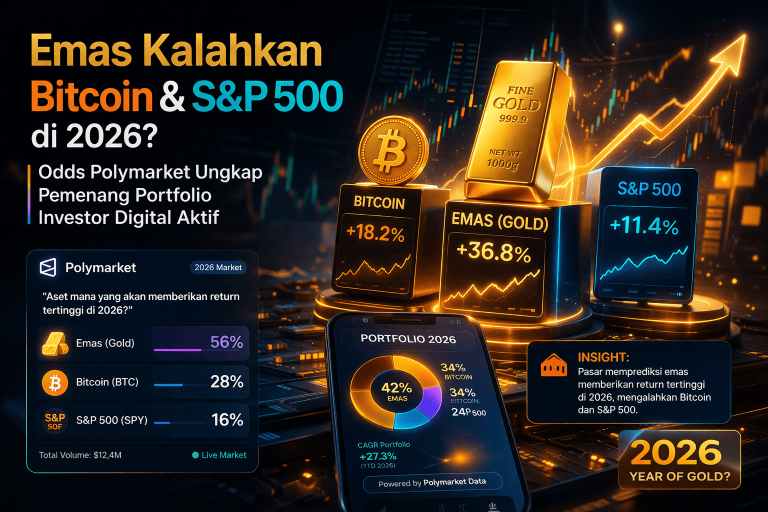 Emas Kalahkan Bitcoin & S&P 500 di 2026? Odds Polymarket Ungkap Pemenang Portfolio Investor Digital